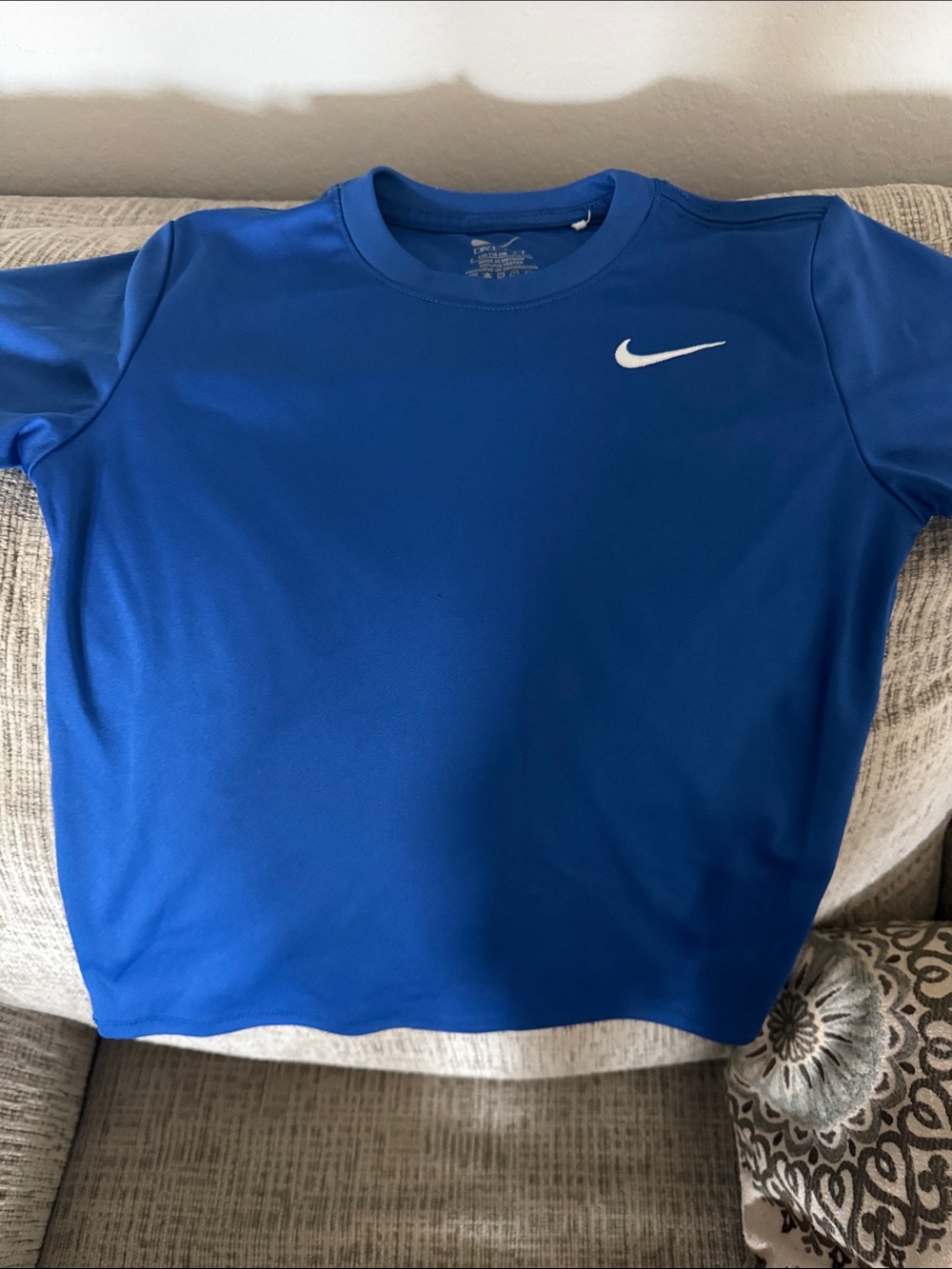 Nike Kids Blue Athletic Crew Tee with White Swoosh